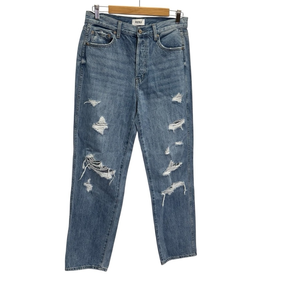 Pistola Button Front High Rise Blue Distressed Jeans Size 26